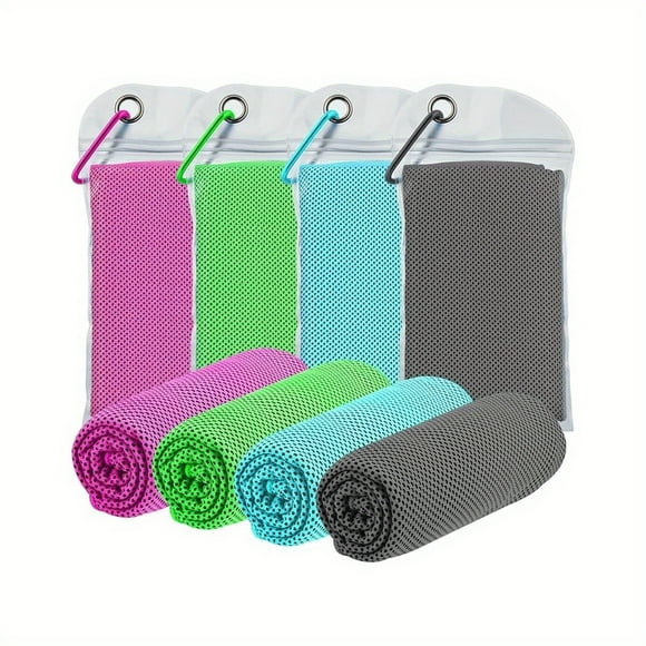 QUTETN 4 Packs Cooling Towels( 40" x12" ), Sweat Towel for Neck and Face, Soft Breathable Instant Cooling Towel for Sport, Yoga, Gym, Workout, Running, Travel, Camping ( Multicolor)