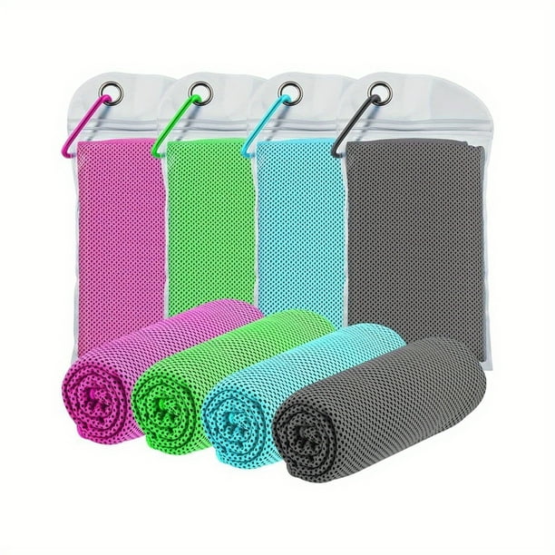 QUTETN 4 Packs Cooling Towels( 40" x12" ), Sweat Towel for Neck and Face, Soft Breathable Instant Cooling Towel for Sport, Yoga, Gym, Workout, Running, Travel, Camping ( Multicolor)