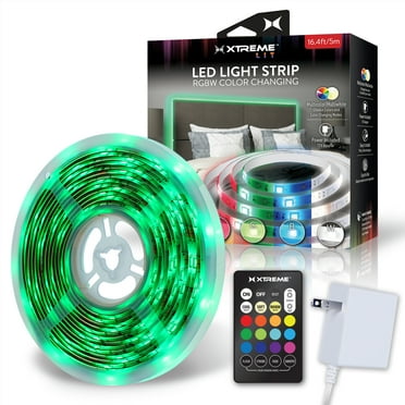 Xtreme Lit 16.4ft Color-Changing Indoor LED Light Strip, New RGBW, 12V Adapter, Easy DIY Installation, Corded Electric