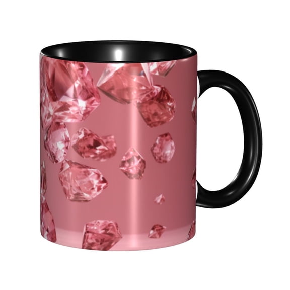 Pink Crystal Diamonds Coffee Mug Fun Custom Ceramic Mugs 11oz Black