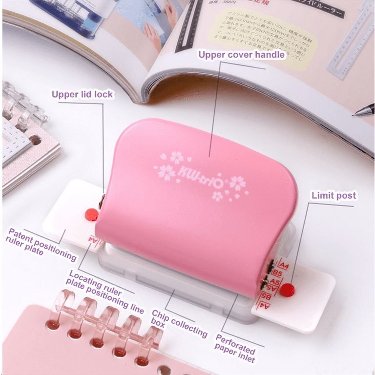 Uposao Paper Hole Punch Card Puncher Book Ruler Hole Punch 6 Holes Puncher  DIY Photo Album Making Handbook Creative Tool Pink 