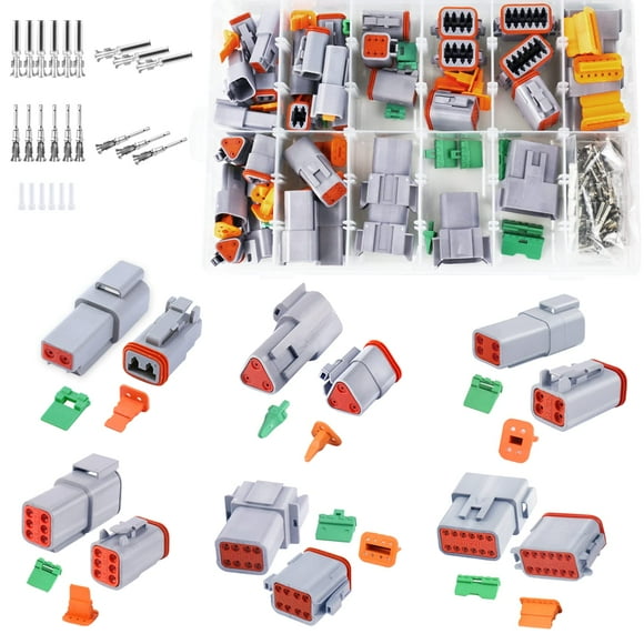 288PcS 3 Set Deutsch DT connector Kit, 2 3 4 6 8 12 Pin gray Waterproof Electrical connector with Stamped contact and Seal Plug for Truck, Boat, Off-Road Vehicles, Agriculture, Motorcycle Wi