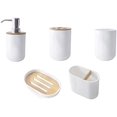 thumbnail image 1 of Juego de 5 piezas de bambú para baño, soporte para cepillo de dientes de vidrio, dispensador de jabón, cuenco para jabón, accesorios de baño Sailing Electrónica, 1 of 4