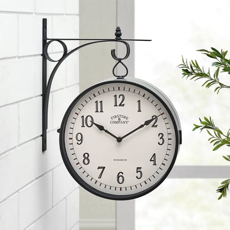 FirsTime & Co. Black Fletcher 2-Sided Outdoor Wall Clock And Thermometer, Traditional, Analog, 15.25 x 3.75 x 19 in