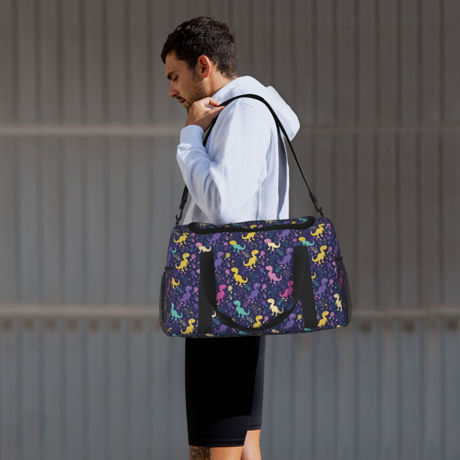 Fuzoiu Colorful Dinosaur Print Travel Duffle Bag,Carry On Tote Bags,Duffel Bag,Sport Gym Bag, Hospital Bag for Labor and Delivery, Overnight Bag,Luggage Bag