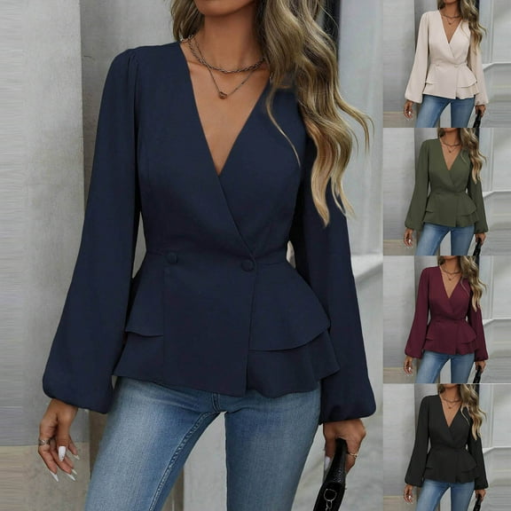 FRSASU Women's Solid Color Blouses Lace Long Sleeve V Neck Fashionable Casual Tops Wine XL(XL)