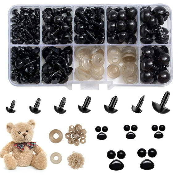 Set Safety Eyes and Noses, 270 piezas, plástico negro, para manualidades