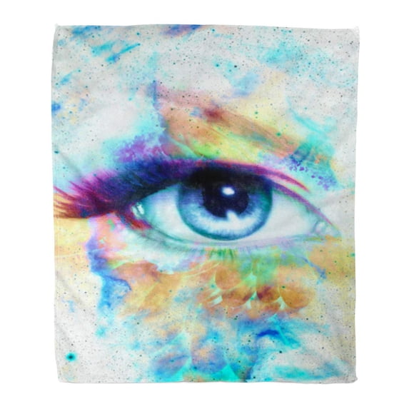 SIDONKU Flannel Throw Blanket Watercolor Metaphysical Woman Eye and Abstract Color Contact Artist Soft for Bed Sofa and Couch 58x80 Inches