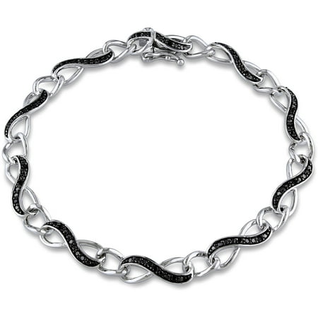 Eye Link Diamond Bracelet - 1/4 Carat T.W. Black Diamond Sterling Silver Infinity Link Bracelet, 7