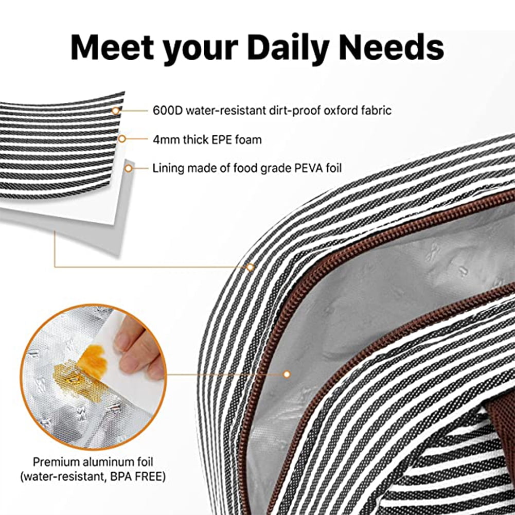 Kepooman Large Drinks Holder Thermal Snacks Organizer Lunch Bag Insulated Lunch Box Wide-Open Lunch Tote Bag for Adults College Work Picnic Hiking Beach Fishing, Black & White Stripes Kepooman Large Drinks Holder Thermal Snacks Organizer Lunch Bag Insulated Lunch Box Wide-Open Lunch Tote Bag for Adults College Work Picnic Hiking Beach Fishing, Black & White Stripes
