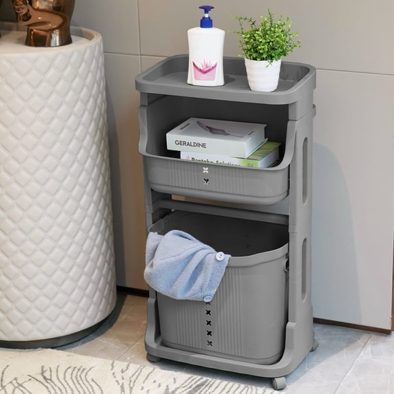 Two-Tier Storage Basket with Wheels, Laundry Sorting Basket