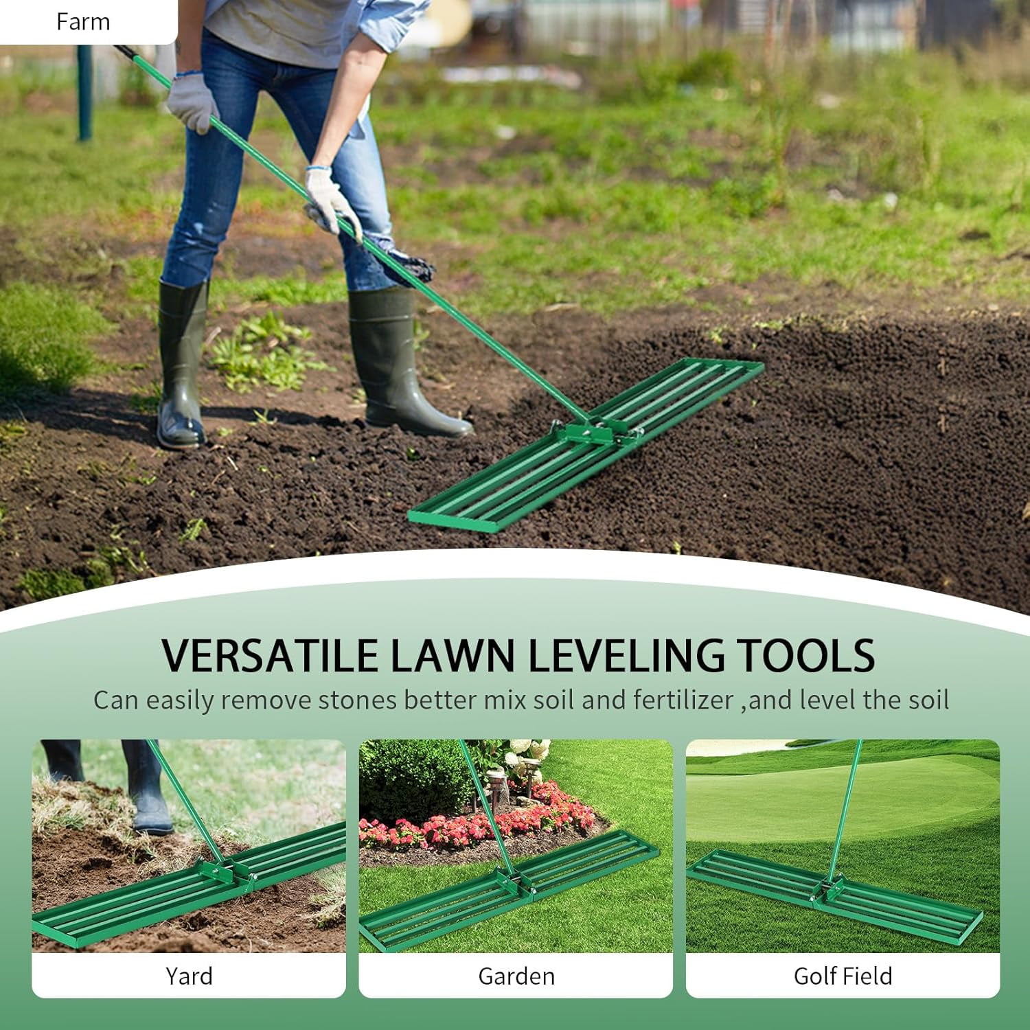 Efoee Lawn Leveling Rake – 36" Steel Handle Yard Leveler, Lawn Level Tool for Creating a Flat Surface - Works for Soil, Dirt, Topdressing and Ground