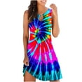 thumbnail image 2 of Wycnly Summer Dresses for Women Plus Size Beach Fashion Hollowed Swing Tunic Short Dresses Sleeveless Round Neck Tie-Dye Mini Sun Dress Hot Pink L, 2 of 5