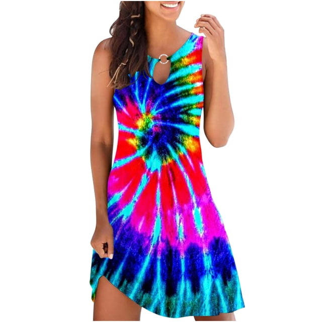 Vestido sin mangas con estampado colorido de verano suelto para mujer OAVQHLG3B Store lin121212