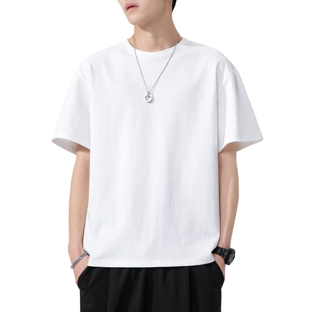 Camiseta hombre, Camiseta de manga corta para hombre Camisetas de algodón sólido con cuello redondo Tomshoo 3X-grande