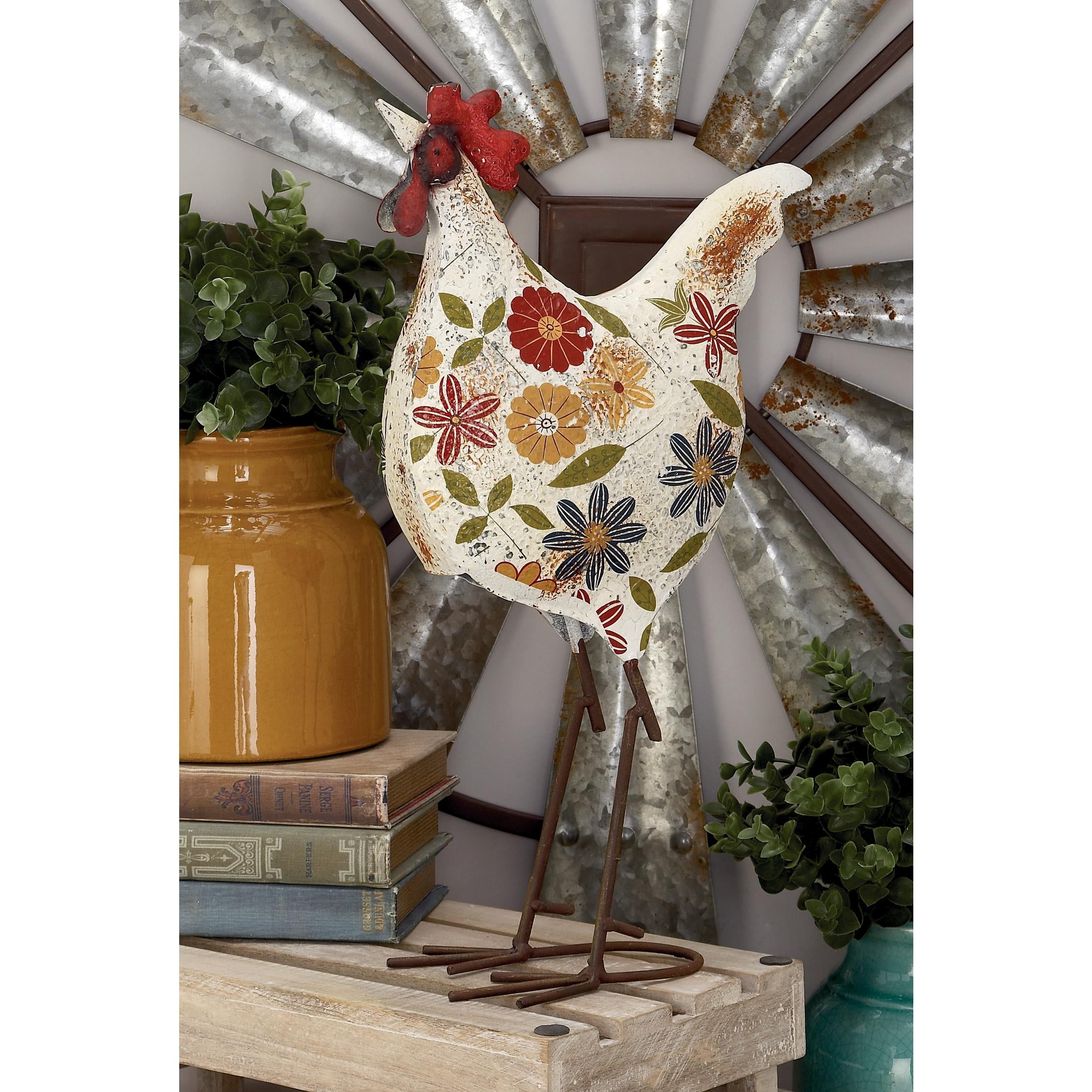 DecMode 17" Indoor Outdoor Distressed Standing Rooster Garden Sculpture with U Shaped feet