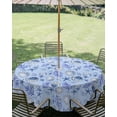 thumbnail image 3 of Outdoor Tablecloth with Umbrella Hole Zipper Blue Coastal Conch Round Tablecloth 54" Waterproof Outside Table Cloth Summer Ocean Starfish Coral Shell Patio Table Cover Tablecloths for Picnic Party, 3 of 8
