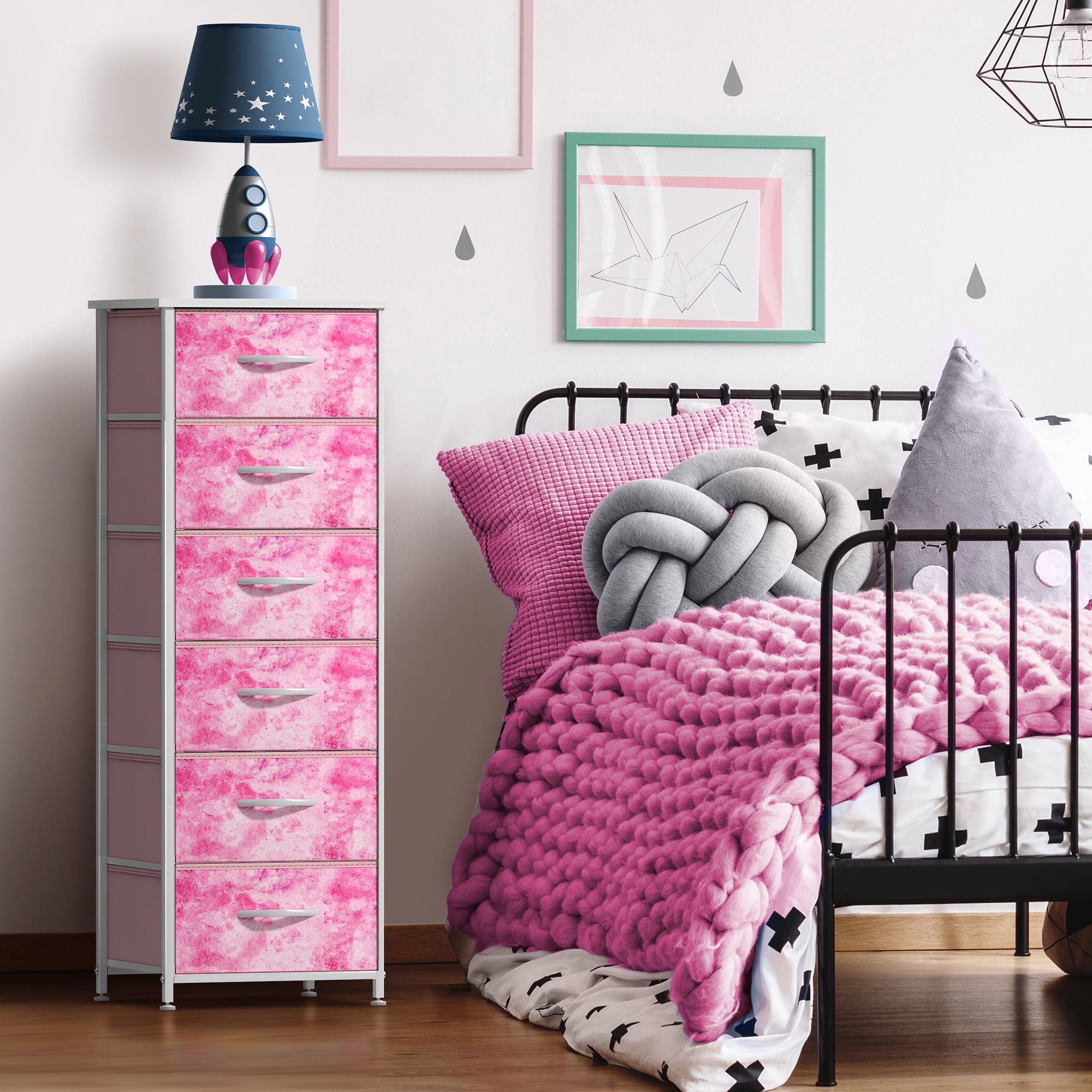 Sorbus 6-Drawer Dresser – Tie-Dye Pink Fabric Storage Tower for Kids Bedroom, Nursery, Closet