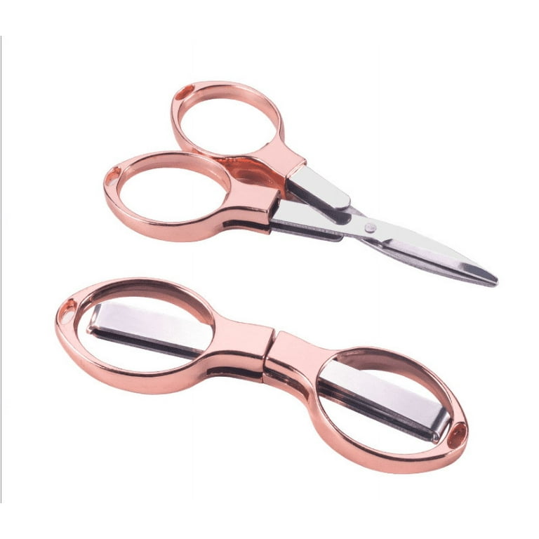 3PCS Folding Scissors, Portable Stainless Steel Travel Scissors,  Glasses-Shaped Mini Shear with 3 Colors for Home Office Friends Families (  Rose Gold, Gold, Silver) 