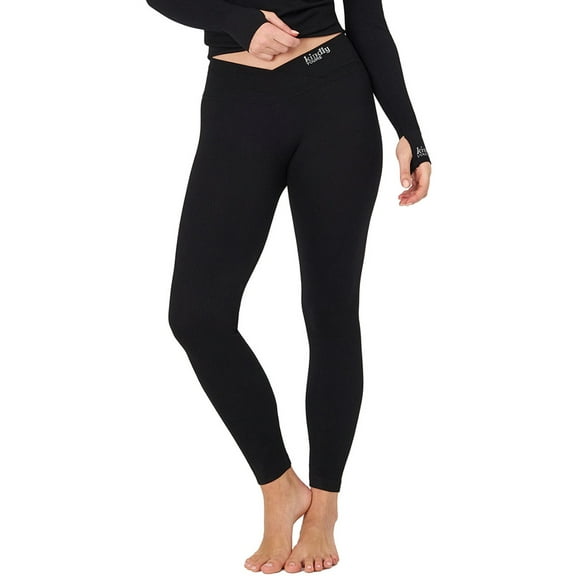 Kindly Yours Women's Sustainable Seamless Ribbed Crossover Waist Thermal Leggings, Up to size XXXL