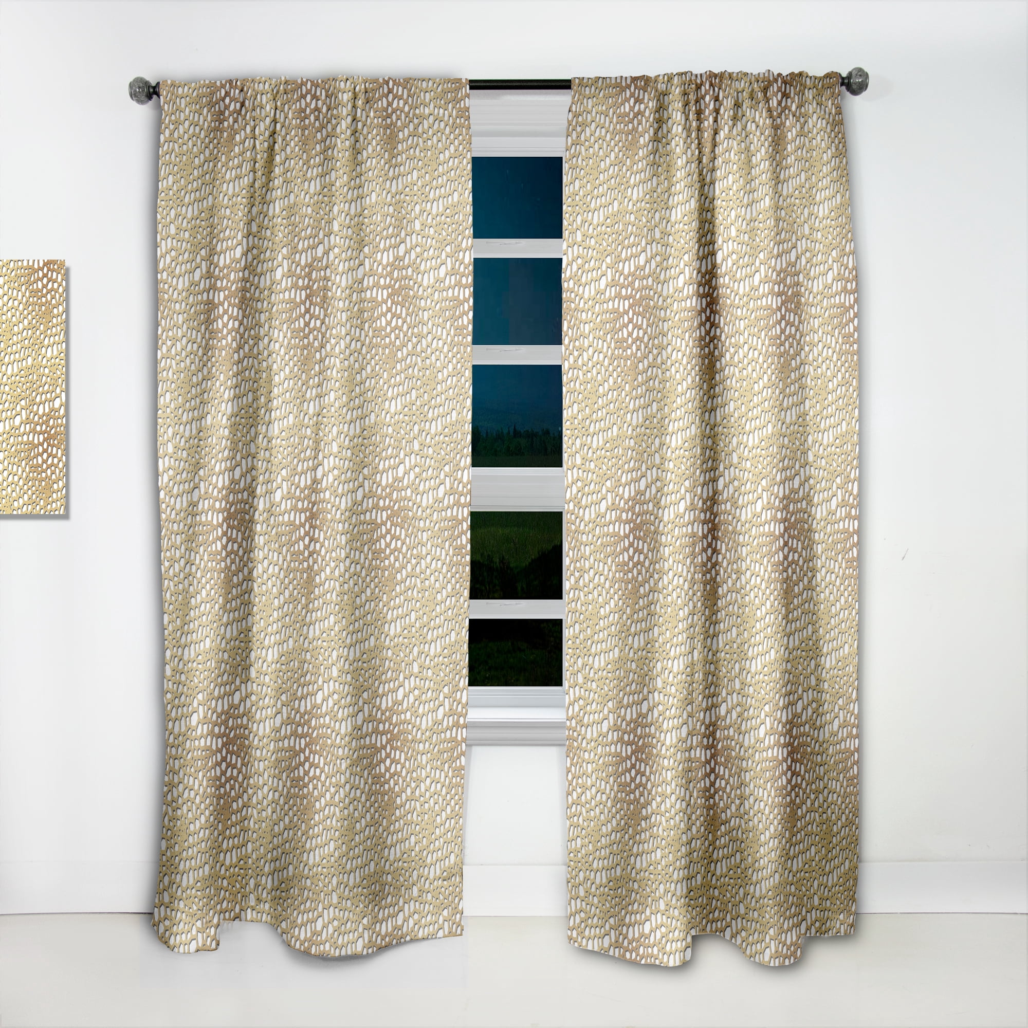 Designart 'Golden Maze Pattern' Mid-Century Modern Curtain Panel