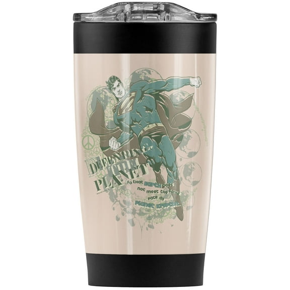 Superman Defending The Planet Stainless Steel Tumbler 20 oz Coffee Travel Mug/Cup, Vacuum Insulated & Double Wall with Leakproof Sliding Lid | Great for Hot Drinks and Cold Beverages