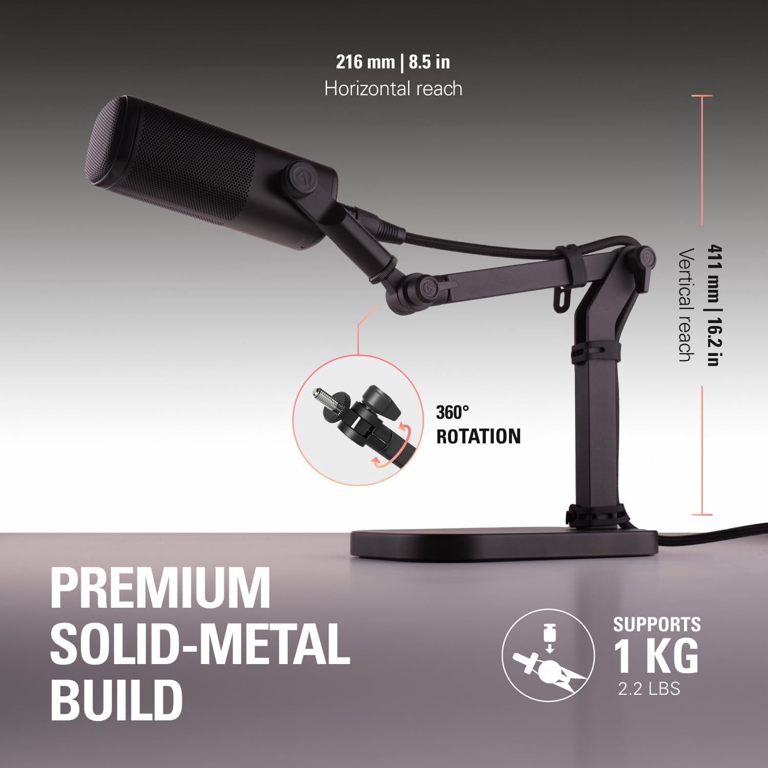 Wave Desk Stand - Adjustable Microphone Mounting Arm for Podcasting, Streaming, and Recording with  Thread Compatibility