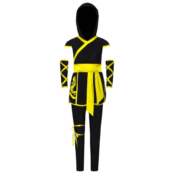 Aislor Girls Hooded Top with Pants Arm Sleeve Set for Themed Parties Yellow 6