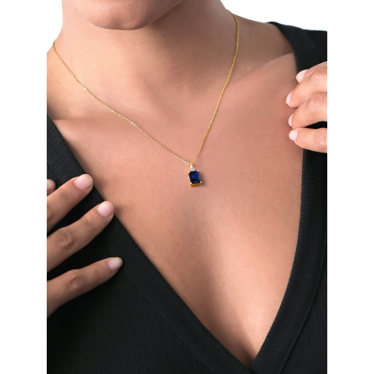 Gem Stone King 18K Yellow Gold Plated Silver Blue Sapphire and White Topaz  Pendant Necklace For Women | 2.49 Cttw | Gemstone September Birthstone |