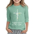 thumbnail image 3 of LRen Girl Christmas 3/4 Sleeve Shirt Funny Xmas Letter Printed Tree Graphic Tee Winter Holiday Top,11-12 Years,Z3-Mint Green, 3 of 5