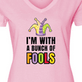 thumbnail image 4 of Inktastic Im with a Bunch of Fools with Jester Hat April Fools Day Women's V-Neck T-Shirt, 4 of 5
