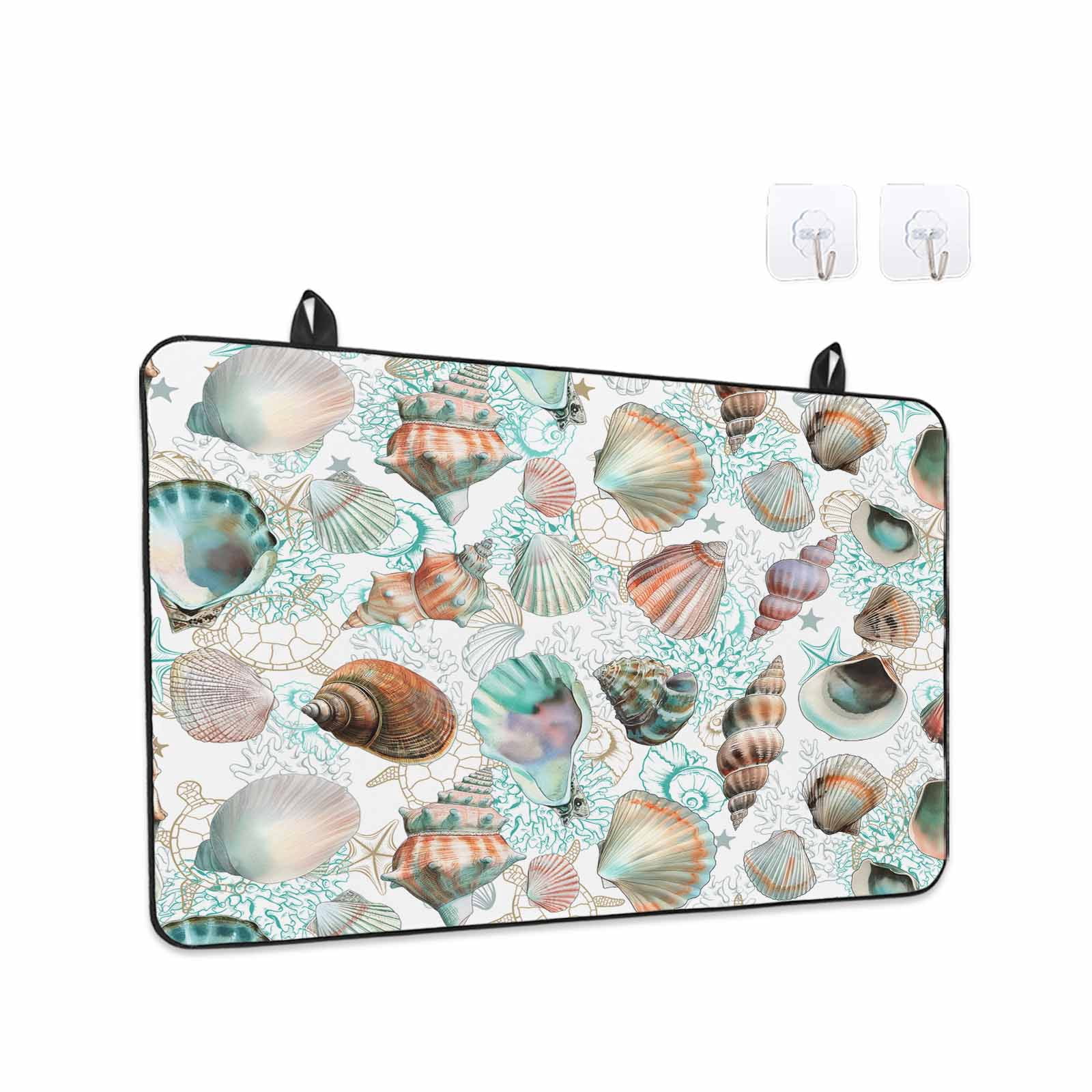 Teal Coastal Stove Top Cover for Electric Stove, Heat-proof & Non Slip Glass Top Stove Cover Protector, Summer Beach Conch Shell Nautical Ocean Kitchen Flat Cooktop Rubber Mat 24x21 Inches