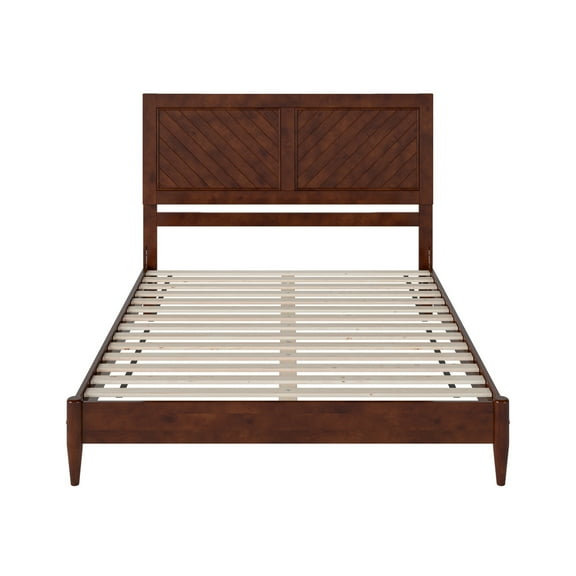 Solid Wood Low Profile Platform Bed - Queen Size, Walnut Finish, Modern Bedroom Furniture