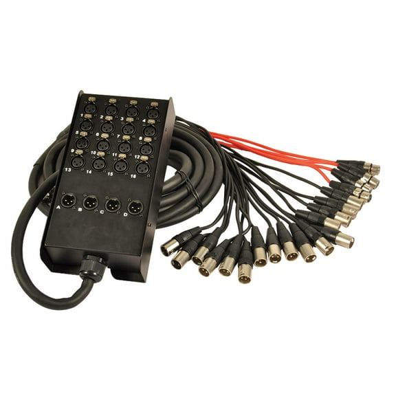 Seismic Audio XLR Stage Box, 16 XLR Male Connectors, 4 XLR Female Connectors, 25ft Length, 12 lb