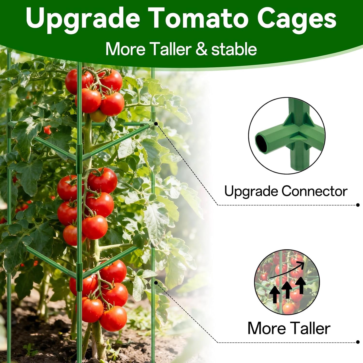 57 Inch Tall Tomato Cages, 2 Pack Heavy Duty Metal Plant Supports Stakes for Garden, Adjustable Foldable Steel Trellis for Climbing Plants Cucumbers Peppers Cherry Flowers Vegetables Fruits