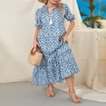 thumbnail image 2 of Femmes Été Casual Boho Floral Print Robe V Cou Manches Courtes Longues Maxi Robes de Plage, 2 of 7