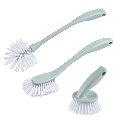 Dish Scrub Brush Kitchen Set for pan, Pot, Bottle with Mini Palm Brush