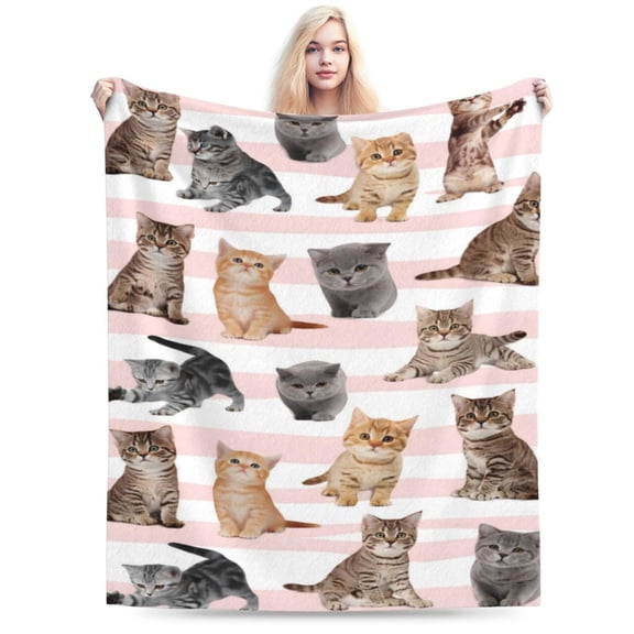 Fuzzy Throw Blanket Fleece Ultra-Soft Microfiber Blanket for Adults Kids Gift Couch, Sofa, Bed Cute Cat 50x40