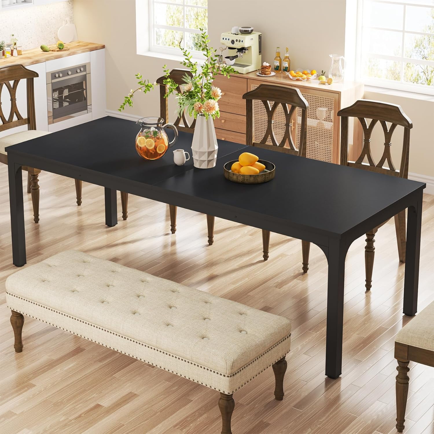 Aukfa 78" Large Dining Table for 6–8, Modern Farmhouse Rectangular Kitchen Table with Metal Legs & Scratch-Resistant for Family Gatherings,Black