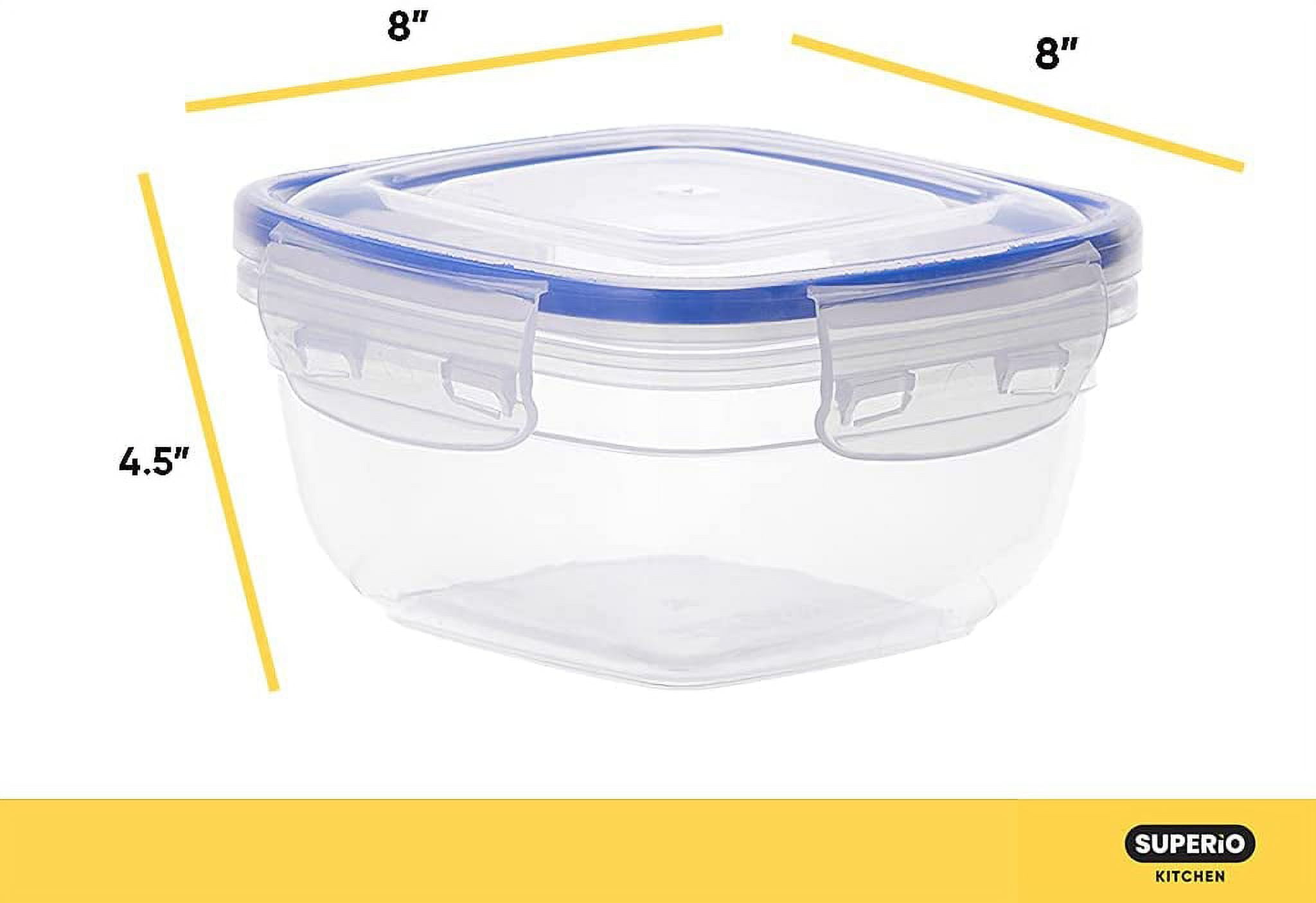 Superio Pack of 4 Plastic Food Storage Containers with Airtight Lids - 10 Cup, 80 Oz, BPA Free, Leakproof, Stackable Sealed Containers for Organizing- Microwave, Dishwasher and Freezer Safe, Clear