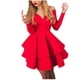thumbnail image 1 of Vestido de noche con volantes de manga larga de color sólido con escote en V profundo elegante y sexy a la moda para mujer Fridja  NMB4594, 1 of 8