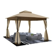 DikaSun 10'X10' Gazebo for Patio Dual Roof Soft Top Gazebo with Curtains Netting, Easy Installation Soft Top Metal Frame Gazebo for Lawn, Backyard and Deck, Beige