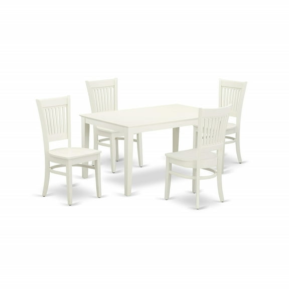Ergode CAVA5-LWH-W 5-Piece Dining Table Set, Rubberwood, Linen White Finish, 4-Leg Breakfast Table, 4 Dining Chairs, Rustic & Stylish, 60x36, Easy Assembly