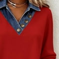 thumbnail image 6 of dazeni Women's Patchwork V Neck Shirts Vintage Cowboy Style Long Sleeve Tops Loose Casual Stand Collar Work Blouse Red X-Large, 6 of 7