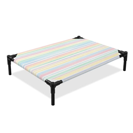 Colorful Stripes Elevated Dog Bed Watercolor Rainbow Farmhouse Cooling Breathable Outdoor Raised Dog Cot Bed with Metal Frame Non-Slip Feet for Large Dog 28x22in