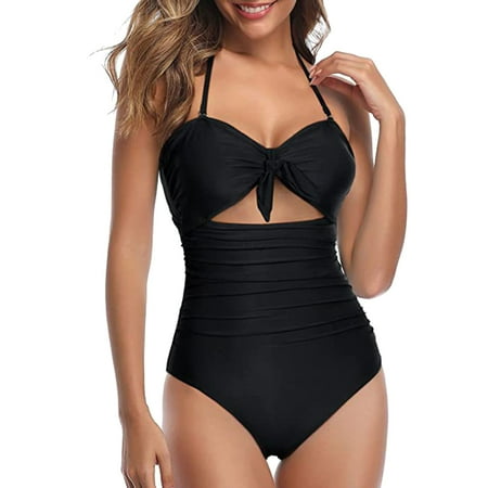 YOTMKGDO One Piece Swimsuit Women  Bodysuits For Women  Women s Swimsuit Cut Out Swimsuit With Waistband Front Lace Up Swimsuit  Tummy Control  High Waisted  Black+XXL