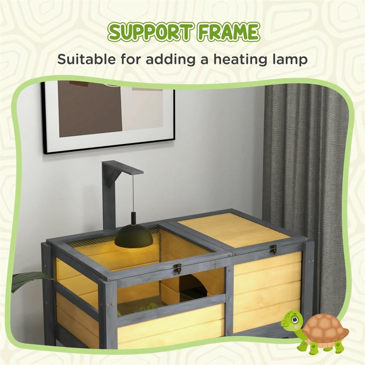 Kadyn 40.5" Wooden Tortoise House with Lamp Holder, Shelf Storage, Reptile Cage Enclosure for Turtles, Lizards, Snakes, Small Animal Habitats, Yellow