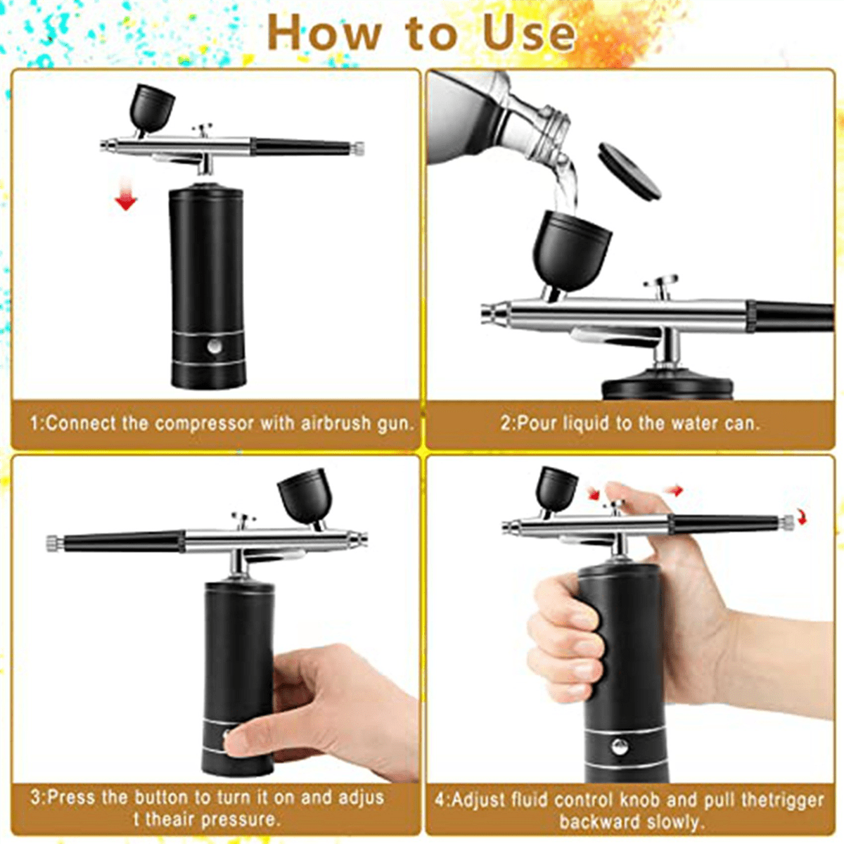 5X Airbrush Kit Rechargeable Cordless Airbrush Compressor,30PSI High Pressure,Portable Handheld Airbrush