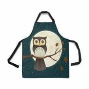 ASHLEIGH Adjustable Bib Apron for Women Men Girls Chef with Pockets Owl Branch Silhouetting Full Moon Novelty Kitchen Apron for Cooking Baking Gardening Pet Grooming Cleaning