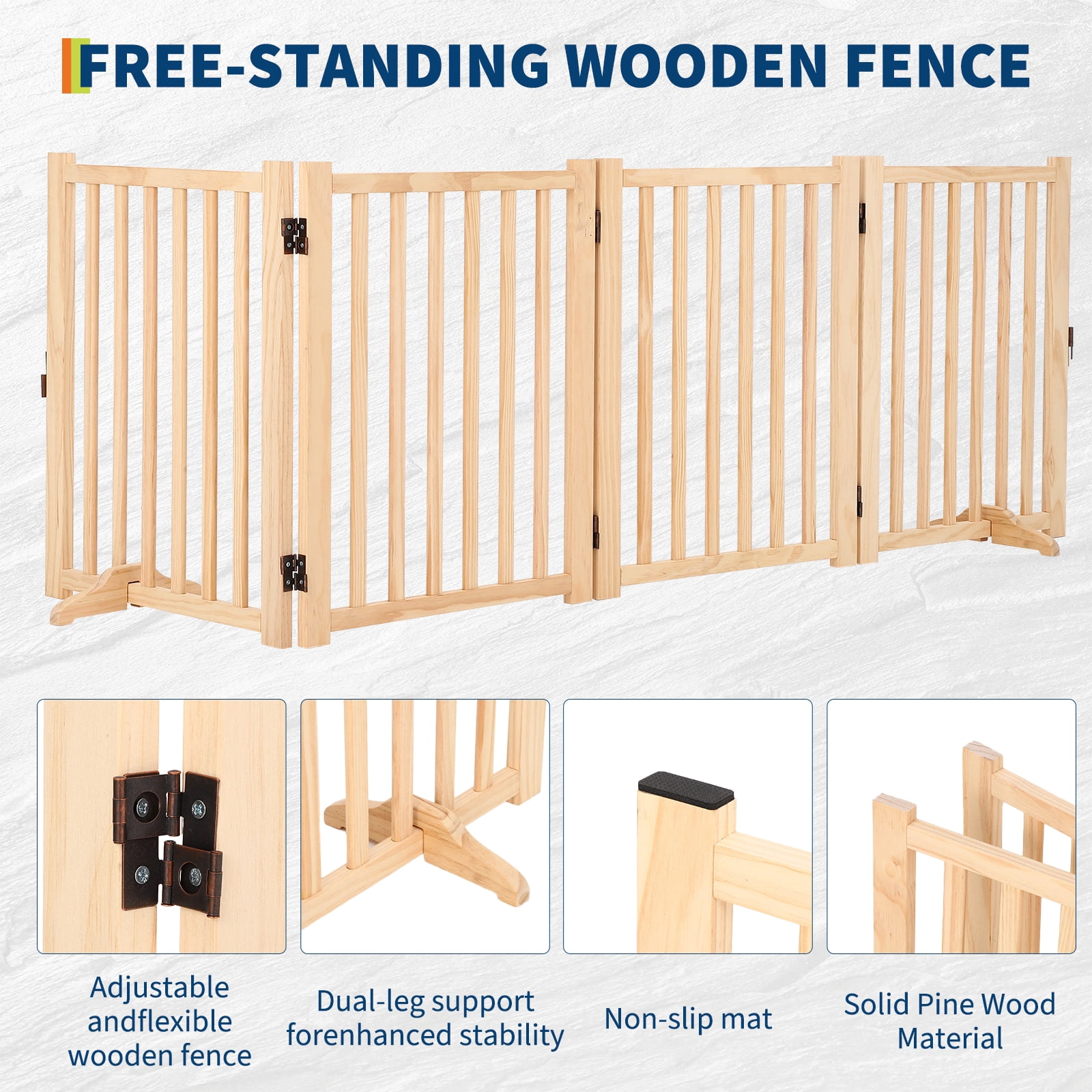 M optimized Paint-Free Wooden Freestanding Dog Gates, Wooden Indoor Dog Fence,Collapsible Wood Pet Gates for The House, Doorways, Stairs,Step Over Fence, 4 Panel H:24"